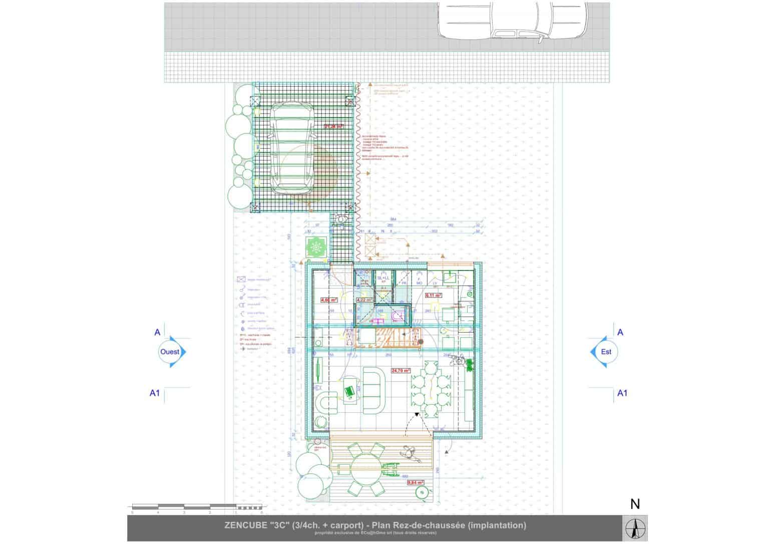 Plan d’architecte d’une maison unifamiliale ZenCube contemporaine