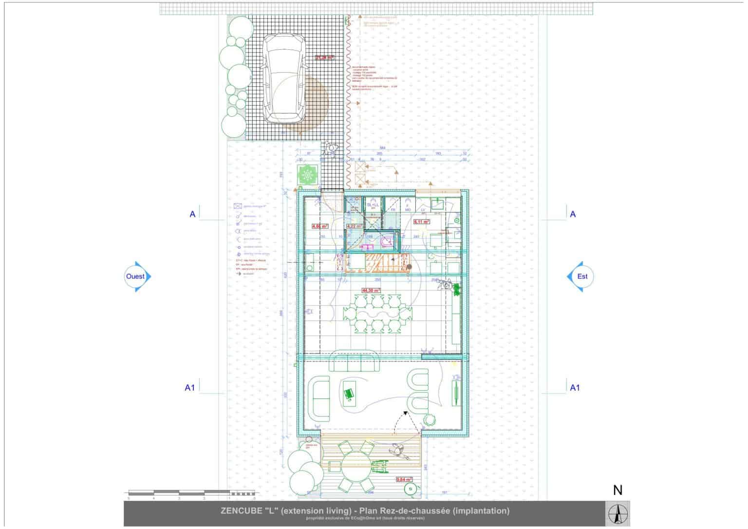 Plan d’architecte d’une maison unifamiliale q-zen contemporaine