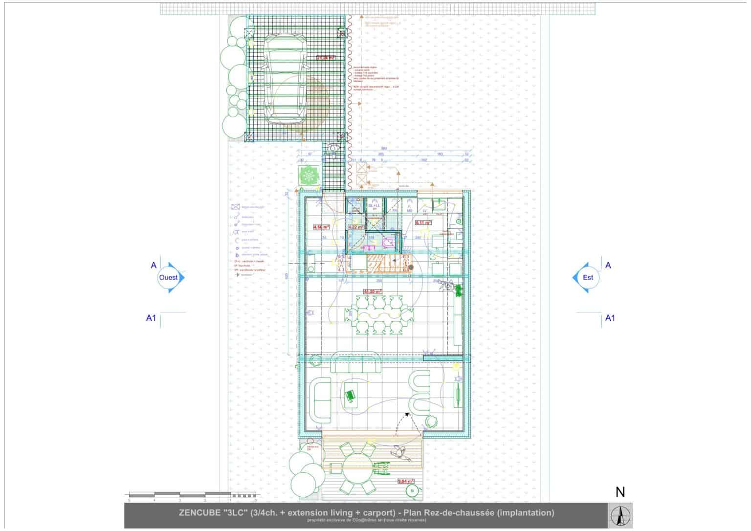 Plan d’architecte d’une maison unifamiliale ZenCube contemporaine